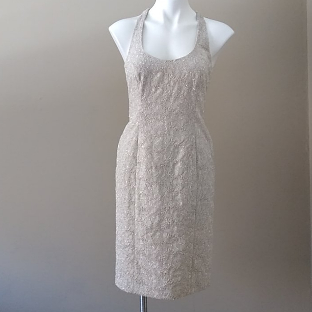 Carmen Marc Valvo cream sparkle sheath dress size 6